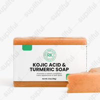 Kojic acid and turmeric soap with packaging on a white background